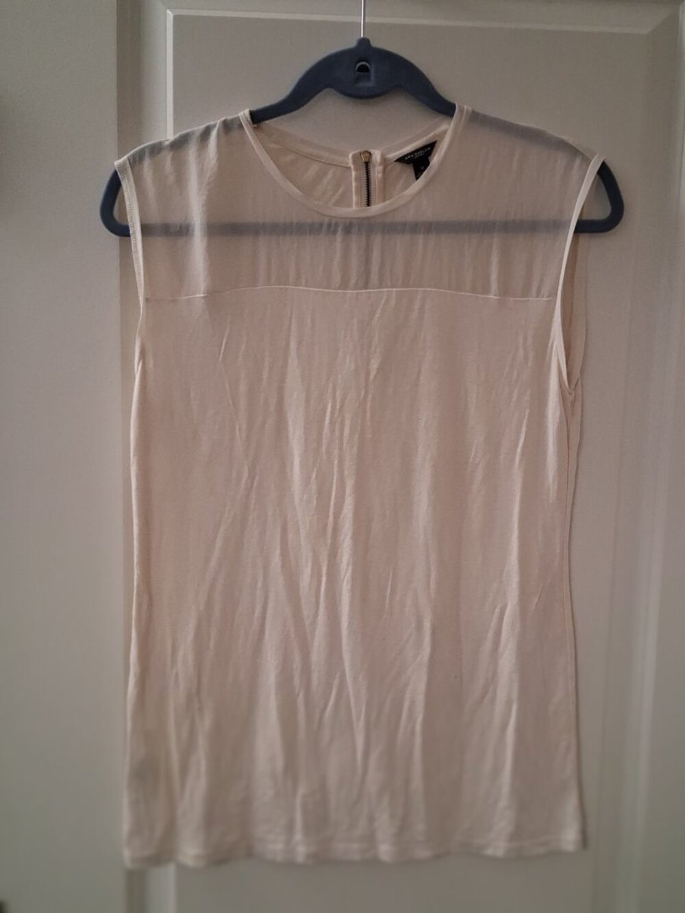 Ann Taylor Women's Cream Sleeveless Top Mesh Yoke Knit Blouse
